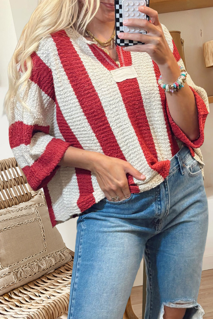 66 Fall 2026 Casual Stripe Bracelet Sleeve Top
