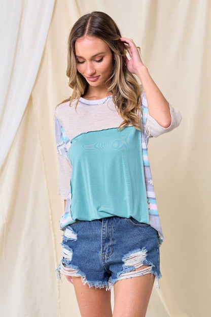 JADE / L FIND YOUR GROOVE AZTEC COLORBLOCK TOP: