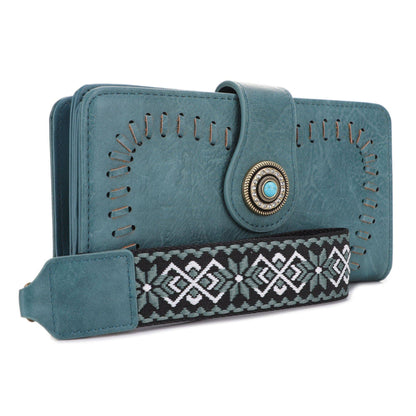 ES60166 Dolly Western Wallet With Boho Wristlet Strap: Teal