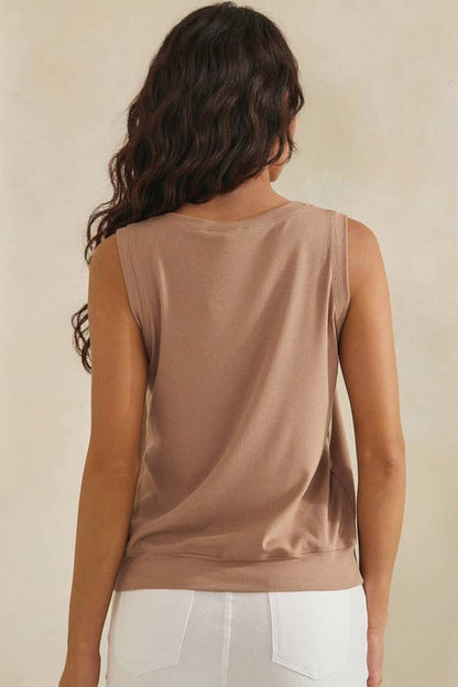LuxeAir Ribbed Relaxed V-Neck Tank Top - XL