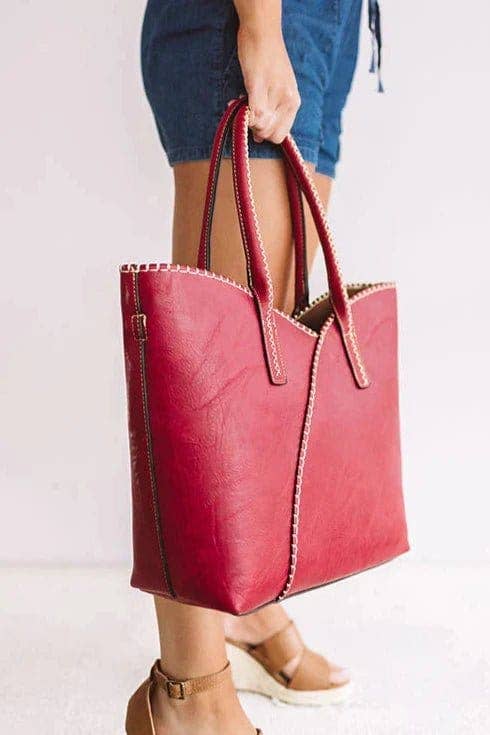 COL001-2 2-in-1 Stitch Trim Detail Shoulder/Tote Set Bag