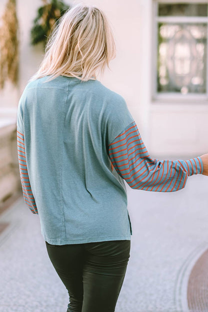 Colorblock Striped Bishop Sleeve Top Little Daisy Shirt