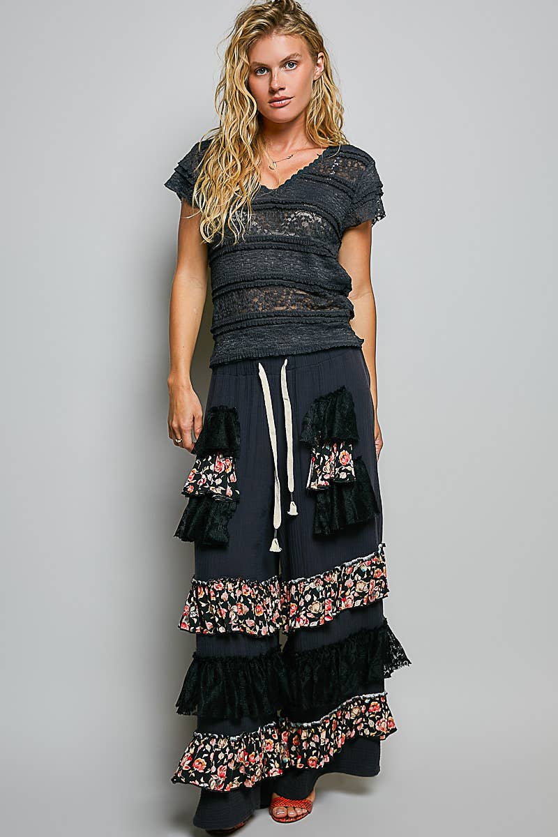 Feminine Lace V Neck Short Sleeve Top Trim Raw Edge