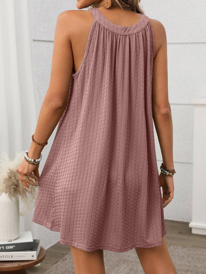 Solid Color Round Neck Hanging Neck Loose Sleeveless Dress Women