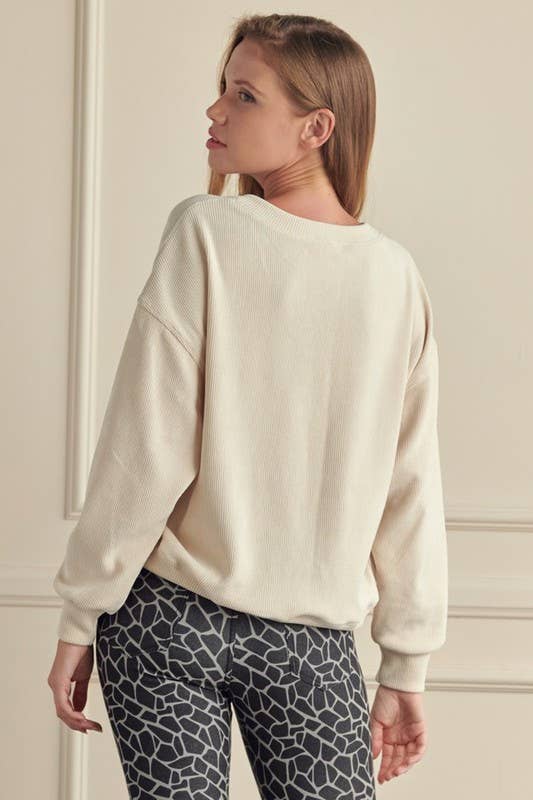 Yelete Relaxed Fit Corduroy Rib Knit Top TP2403