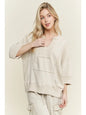 Mineral Washed Split Neckline Sweatshirt w/ Knit Details