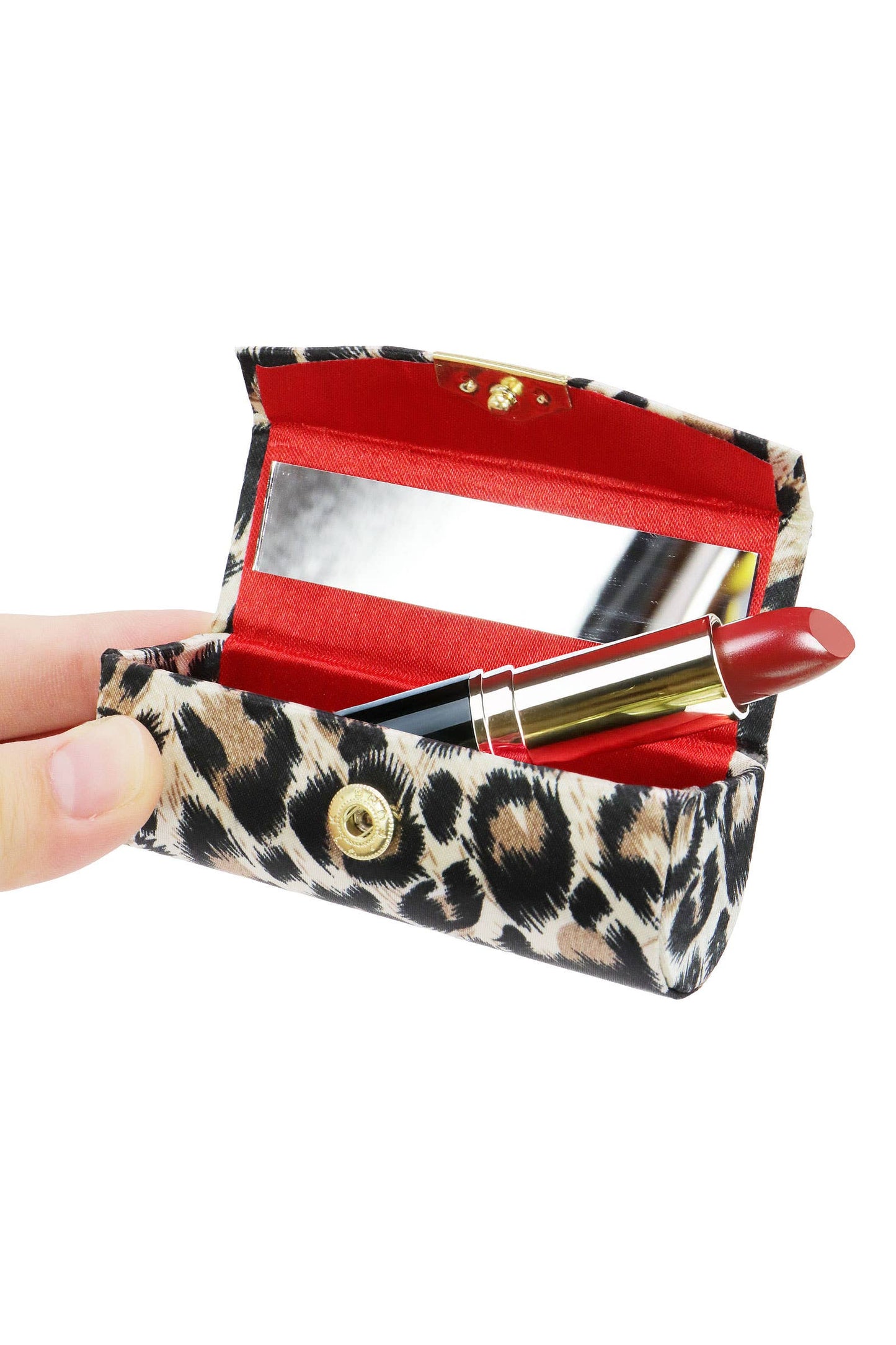 Exotic Leopard Print Satin Lipstick Case W/ Mirror