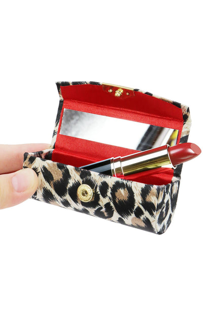 Exotic Leopard Print Satin Lipstick Case W/ Mirror