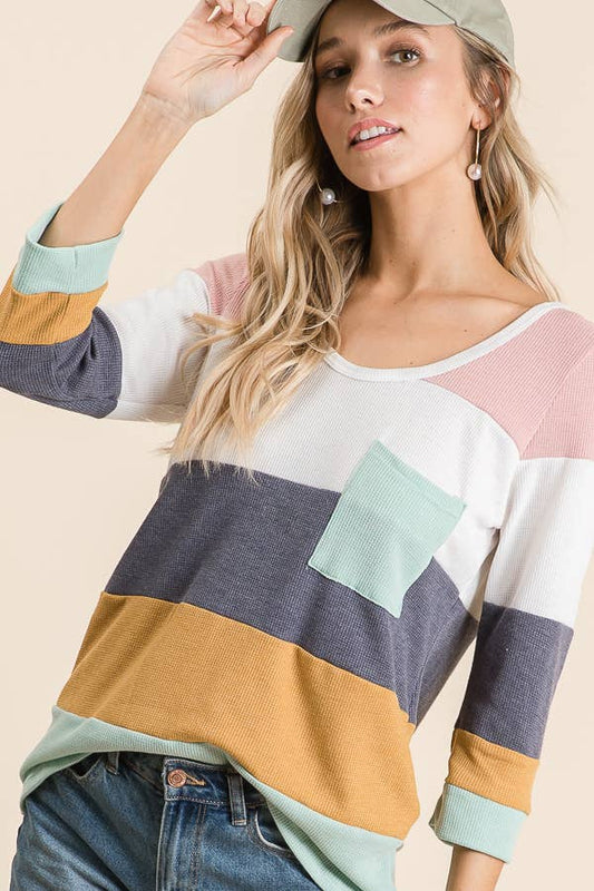 LMT1469-01-Thermo Colorblock Knit Top
