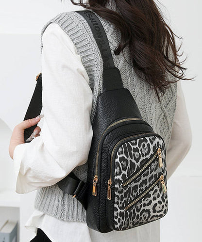 LEOPARD DOUBLE ZIPPER CROSSBODY SLING BAG