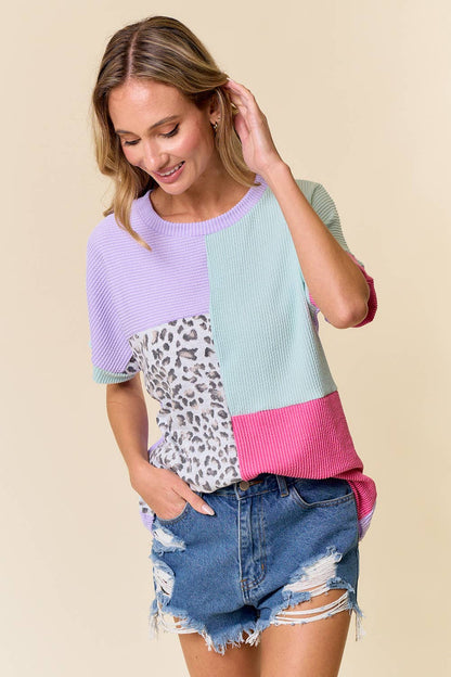 Large Retro Cheetah Top: LAVENDER COMBO