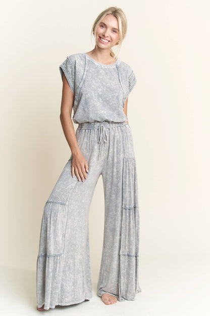 Mineral Wash Trim Cap sleeve Blouse HT5668 Shirt top