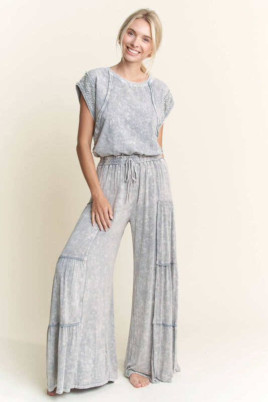 Mineral Wash Trim Cap sleeve Blouse HT5668 Shirt top