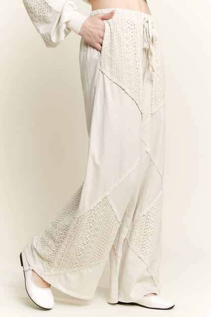 Mineral Wash Lace detailed straight leg pants HP6030