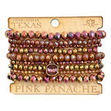 9-strand dark rainbow bead bracelet with 10mm bronze/antique pink cushion cut drop  Pink Panache