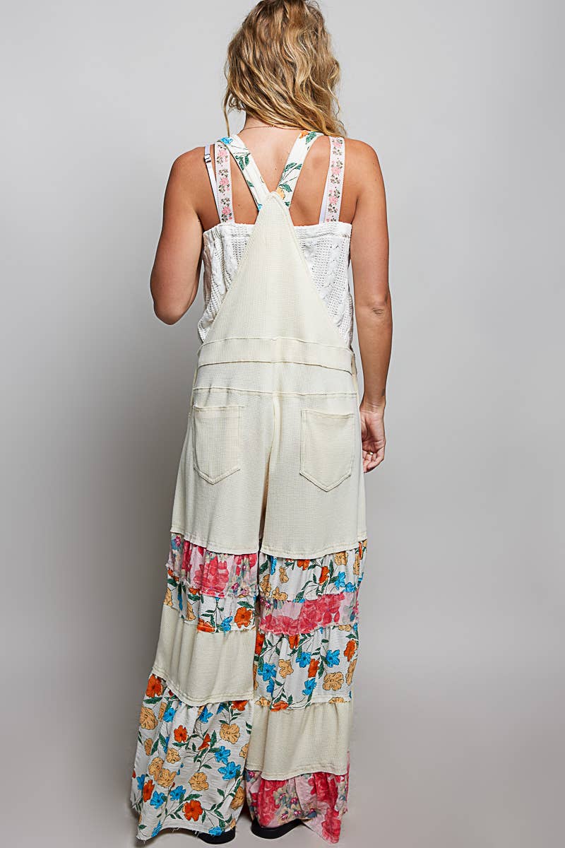 POL Printed Fabric Ruffle Wide Leg Overalls