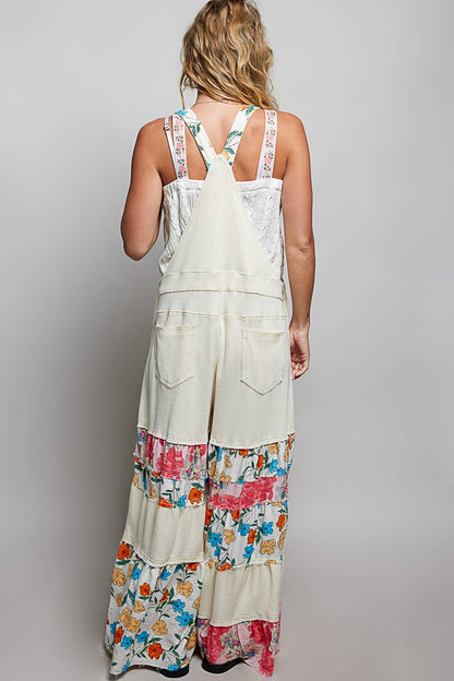 POL Printed Fabric Ruffle Wide Leg Overalls