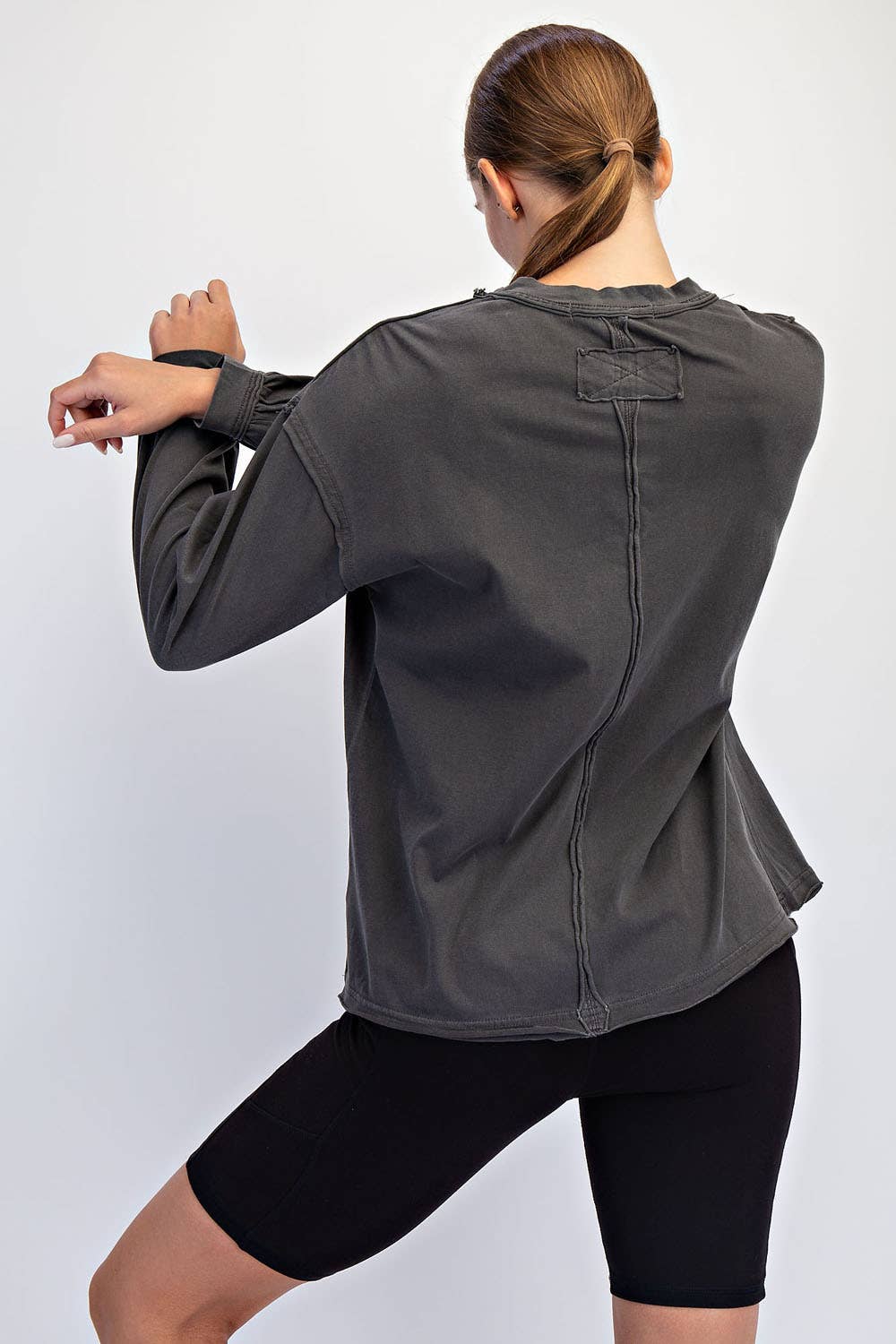 Rae Mode Pigment Washed Long Sleeve Cotton Top T0093