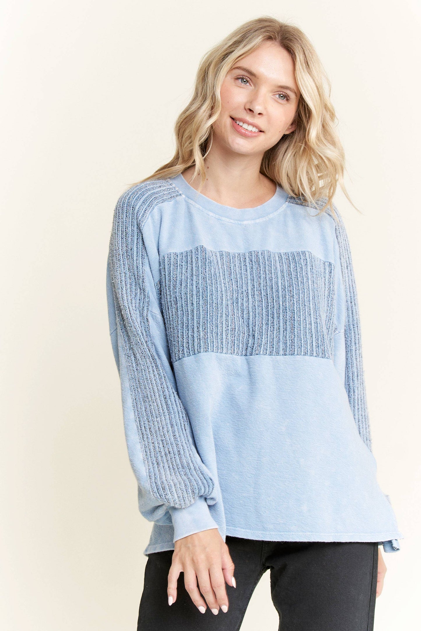 Mineral Wash Knitted Low Gauge Rib Melange top HT5959