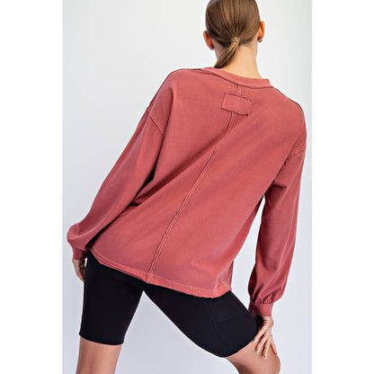 Rae Mode Pigment Washed Long Sleeve Cotton Top T0093