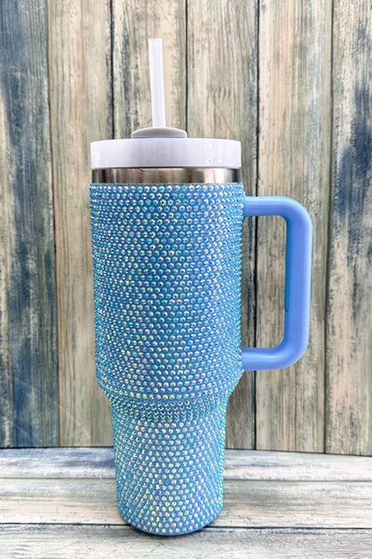 Blue Rhinestone Stainless Steel Tumbler Cup  40oz: