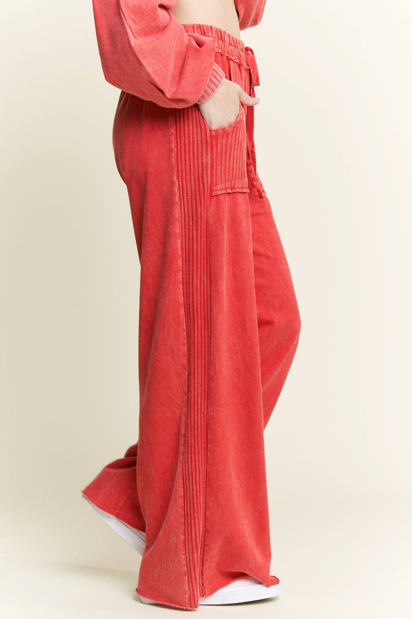 Best Mineral Wash Side Knit detail wide leg pants HE5878P