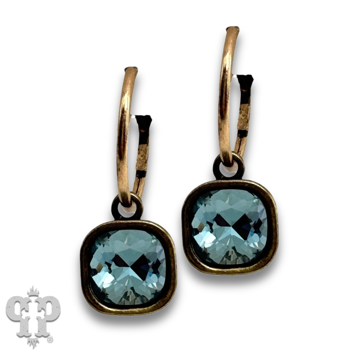 Square rhinestone charm hoop earring