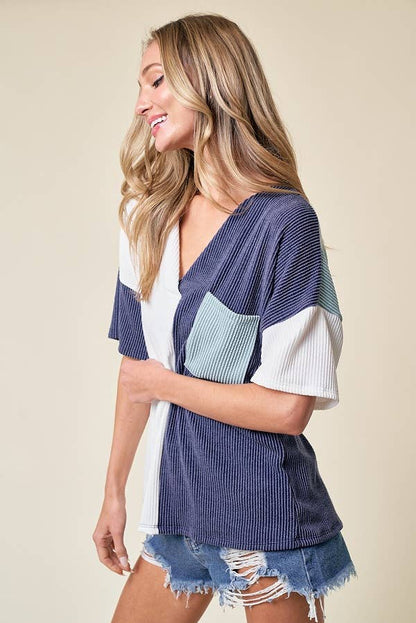 LMT3996-Trust Me In Colorblock Top