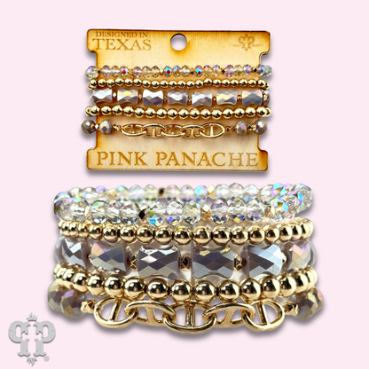 Mixed bead bracelet set with chain feature
