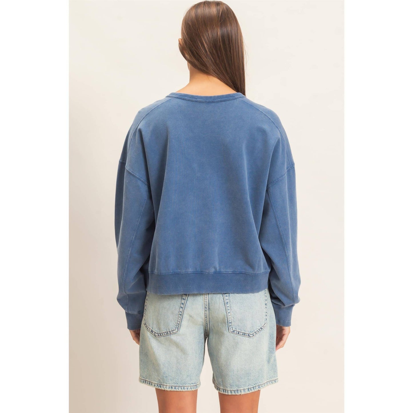 Acid Wash Seam Detail Crew Neck Sweatshirt DZ26A655