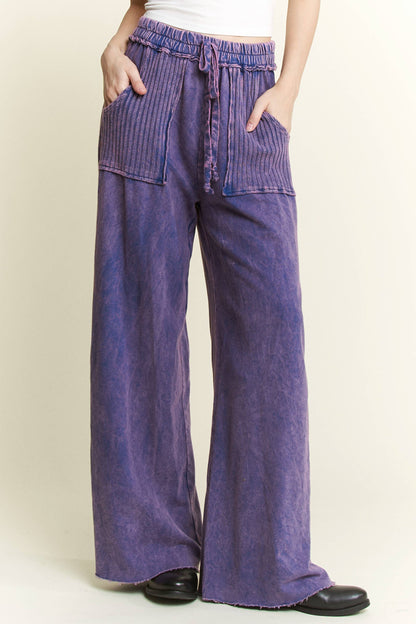 Best Mineral Wash Side Knit detail wide leg pants HE5878P