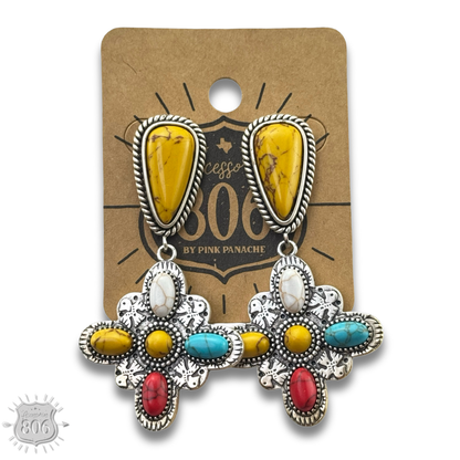 Multi-color four point cross earring, last call