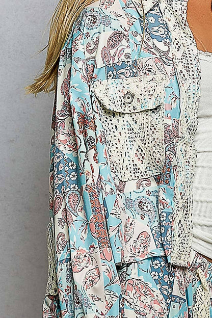Crochet lace patch floral jacket top