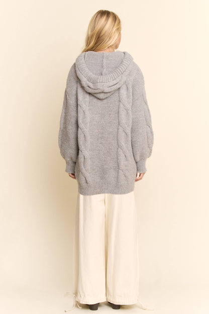 Oversized Cable Knit Hoodie Sweater Dress