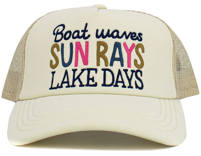 KBV1581 Boat Waves Sun Rays Lake Days Meshback Ballcap: Coral