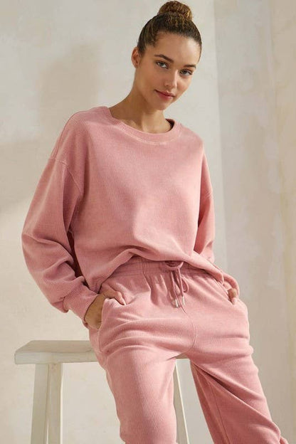 Yelete Relaxed Fit Corduroy Rib Knit Top TP2403