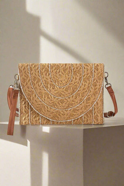 MB0292 Stitch Detailed Straw Clutch/Crossbody Bag