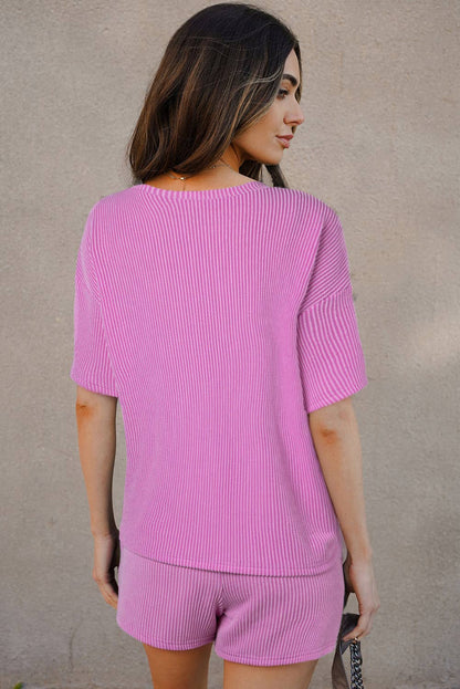 Pink Large Textured Knit Loose Fit Tee Shirt Sz Lg