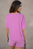 Pink Textured Knit Loose Fit Tee and Shorts Set | S-XL: Missy / S / Pink