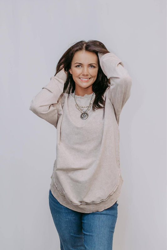 MK159 Acid Washed Sweatshirt - Light Brown