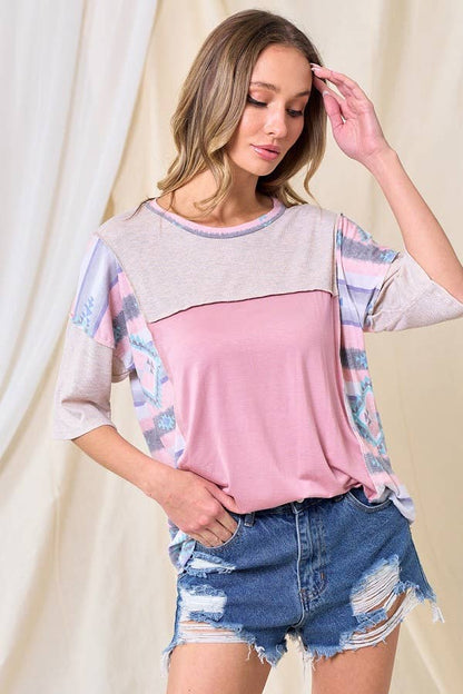 JADE / L FIND YOUR GROOVE AZTEC COLORBLOCK TOP: