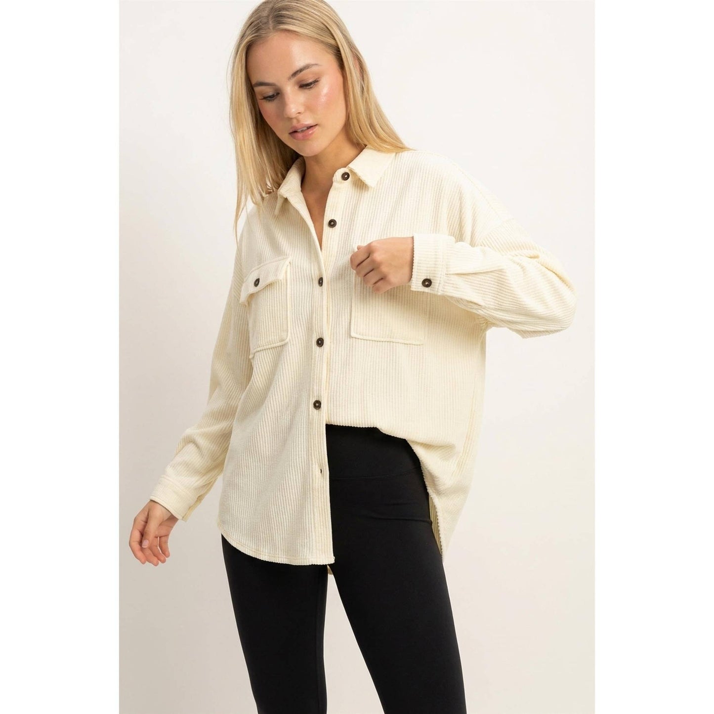 HYFVE Mineral Washed Waffle Knit Shacket DZ26E249