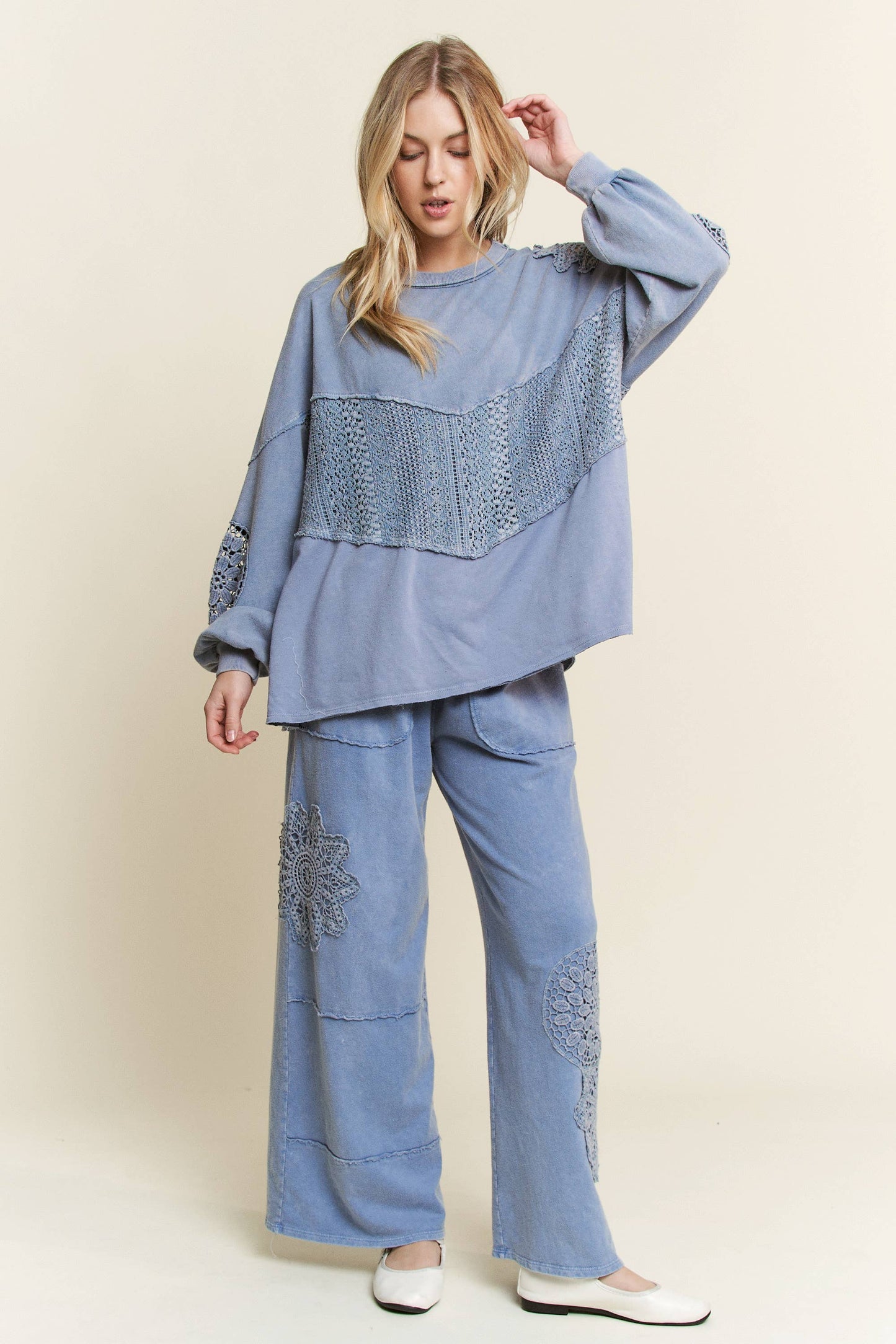 Mineral Washed Doily Wide leg straight pants HP6236