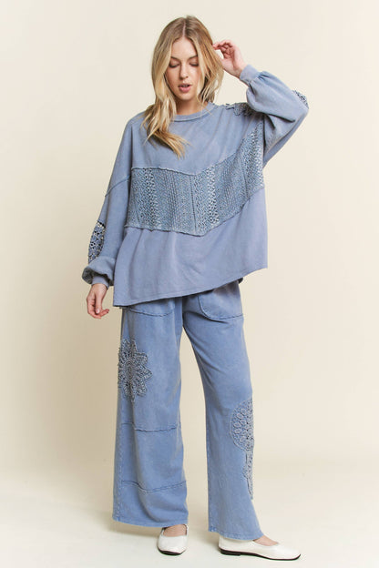 Mineral Washed Doily Wide leg straight pants HP6236