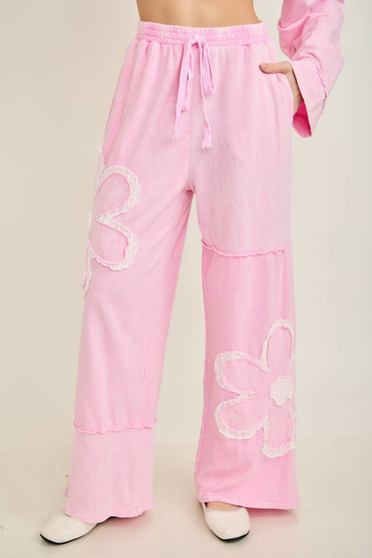 Mineral Washed Half cut Daisy terry thermal Pants HP6809