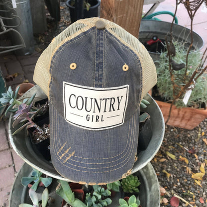 Country Girl Distressed Trucker Hat Baseball Cap