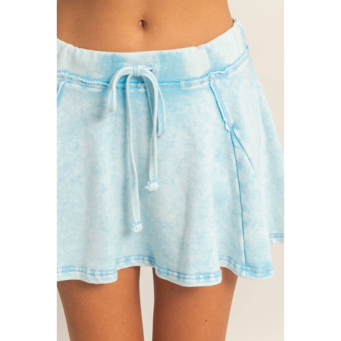 Acid Washed Mid Waist Flowy Skort
