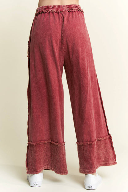 Mineral Wash Wide Pants with raw hem frayed details HP5536