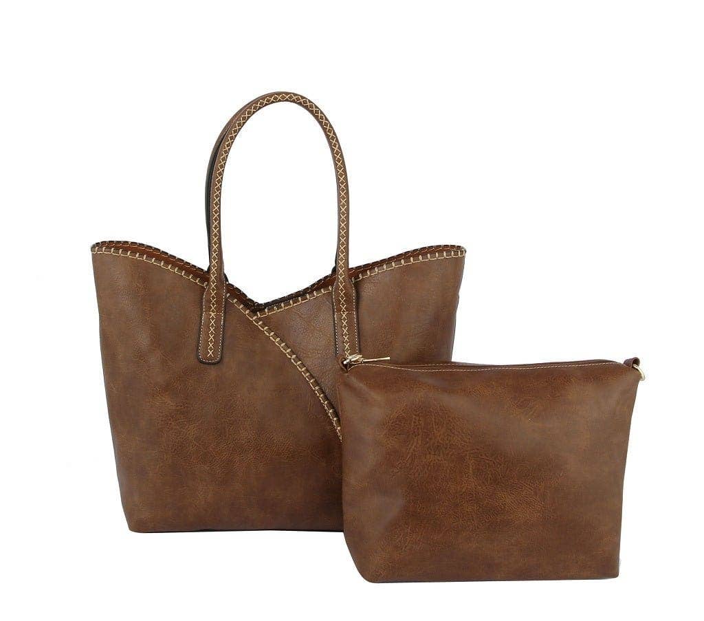 COL001-2 2-in-1 Stitch Trim Detail Shoulder/Tote Set Bag