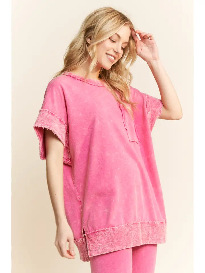Mineral wash Cap Sleeve Pocket Top Shirt J.her
